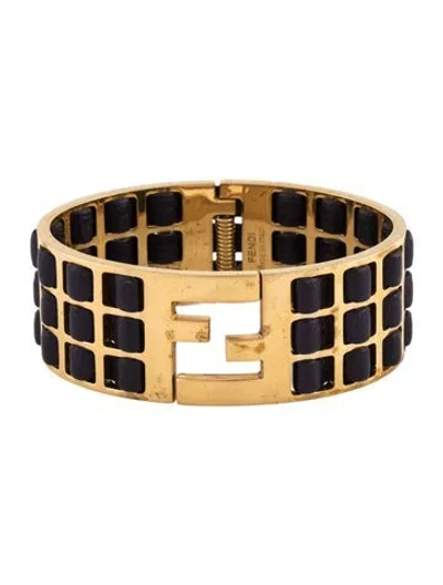 Pre-owned Fendi Leather Sta Bangle Bracelet, 6" In Purple