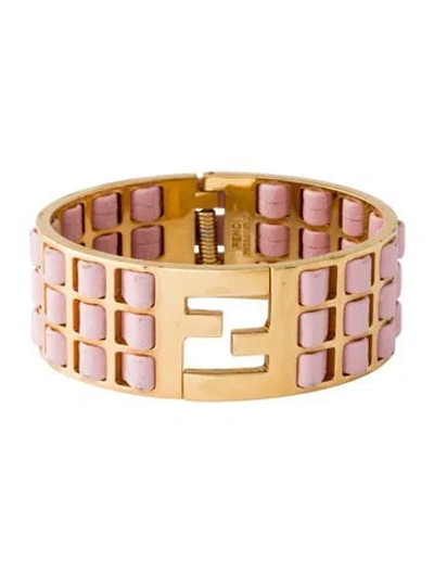 Pre-owned Fendi Leather Sta Woven Bangle Bracelet, 6" In Pink