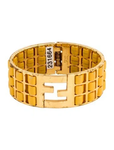 Pre-owned Fendi Leather Sta Woven Bangle Bracelet In Yellow