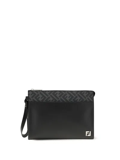 Fendi Leather Ff Canvas Pouch