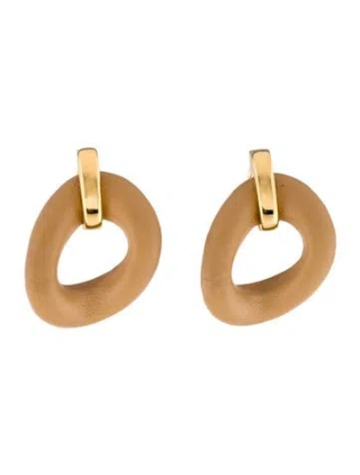 Pre-owned Fendi Leather Filo Hoop Drop Earrings In Brown