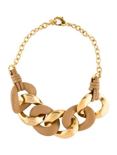 Pre-owned Fendi Leather Filo Necklace, 18" In Brown