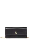 Fendi Ff Continental With Chain Black Leather Wallet In Nero