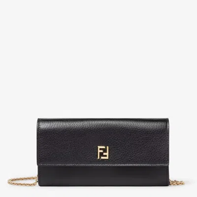 FENDI FENDI LEATHER FLAP WALLET BAG WITH DETACHABLE CHAIN SHOULDER STRAP, 10.5 CM HEIGHT X 19 CM WIDTH X 4