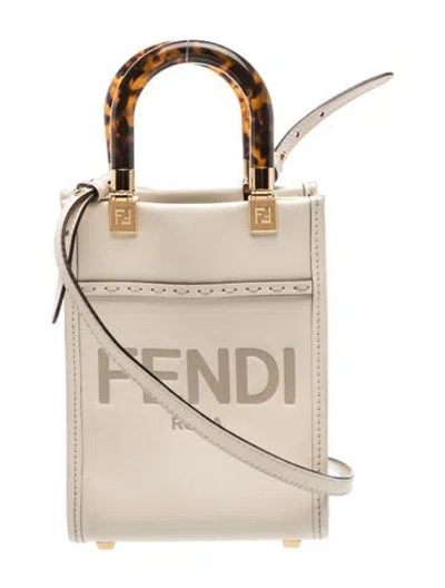 Pre-owned Fendi Leather Flat Shopper Mini In Neutral