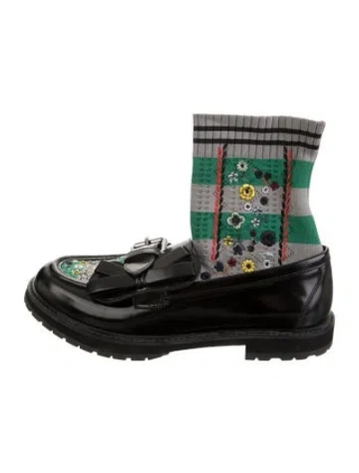 Pre-owned Fendi Leather Floral Print Loafers In Black