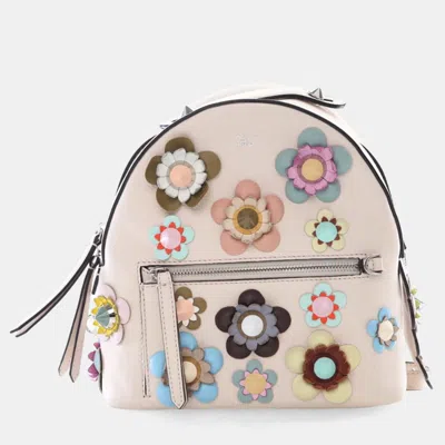Pre-owned Fendi Leather Flowerland Backpack In White