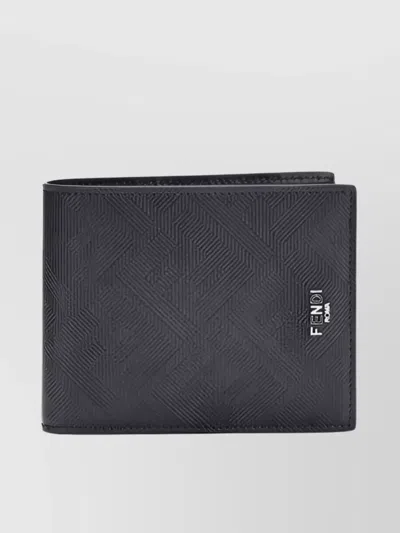 Fendi Leather Folded Wallet Embossed Pattern In Black