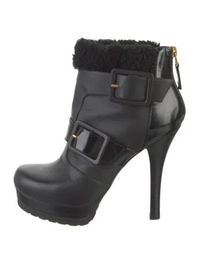 Pre-owned Fendi Leather Fur Trim Boots In Black
