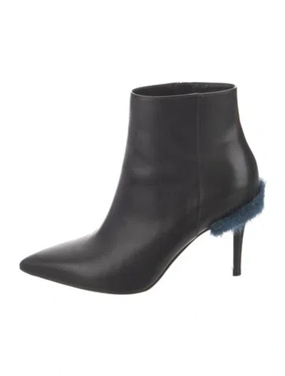 Pre-owned Fendi Leather Fur Trim Boots In Black
