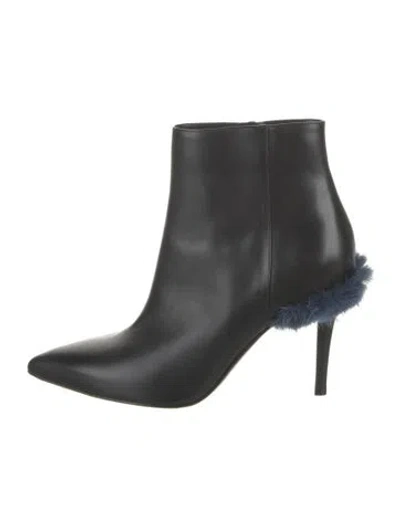 Pre-owned Fendi Leather Fur Trim Boots In Black