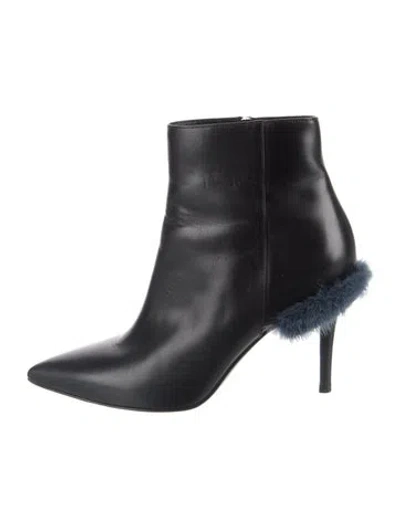 Pre-owned Fendi Leather Fur Trim Boots In Black