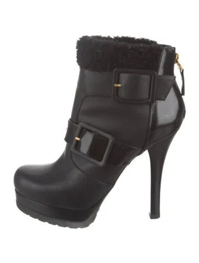 Pre-owned Fendi Leather Fur Trim Boots In Black