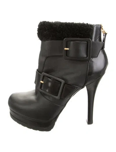 Pre-owned Fendi Leather Fur Trim Boots In Black