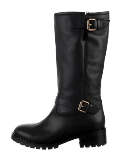 Pre-owned Fendi Leather Fur Trim Moto Boots In Black