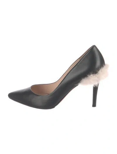 Pre-owned Fendi Leather Fur Trim Pumps In Black