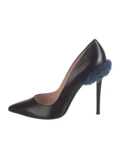 Pre-owned Fendi Leather Fur Trim Pumps In Multi