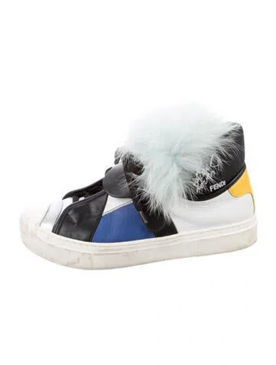 Pre-owned Fendi Leather Fur Trim Sneakers In White