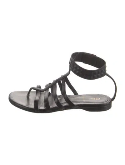 Pre-owned Fendi Leather Gladiator Sandals In Black