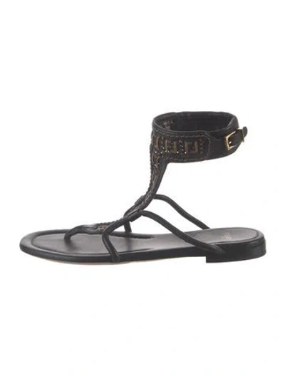 Pre-owned Fendi Leather Gladiator Sandals In Black
