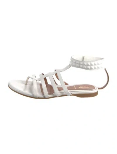 Pre-owned Fendi Leather Gladiator Sandals In White