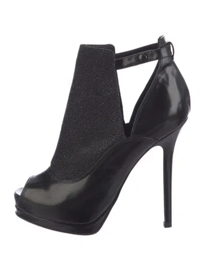 Pre-owned Fendi Leather Glitter Accents Sock Boots In Black