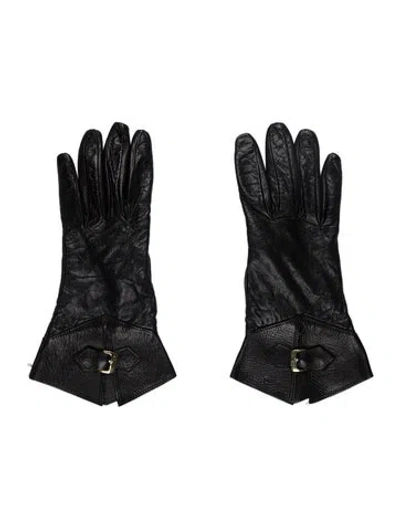Pre-owned Fendi Leather Gloves In Black