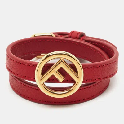 Pre-owned Fendi Leather Gold Tone Double Wrap Bracelet S