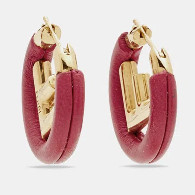 Pre-owned Fendi Leather Gold Tone Hoop Earrings