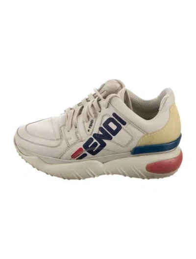 Pre-owned Fendi Leather Graphic Print Athletic Sneakers In Neutrals