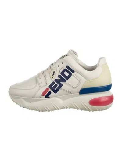 Pre-owned Fendi Leather Graphic Print Athletic Sneakers In Neutrals