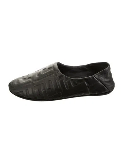 Pre-owned Fendi Leather Graphic Print Ballet Flats In Black
