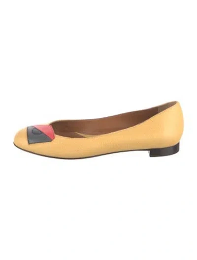 Pre-owned Fendi Leather Graphic Print Ballet Flats In Yellow