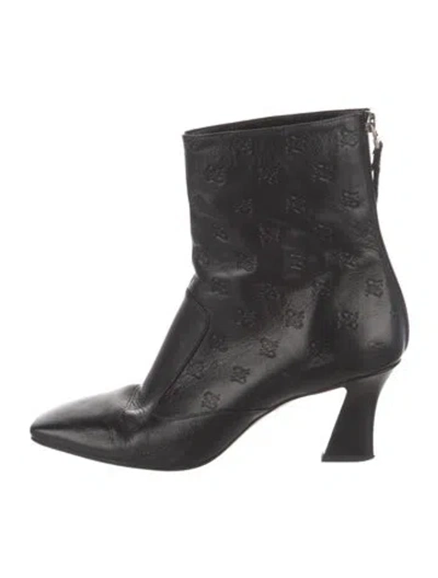 Pre-owned Fendi Leather Graphic Print Boots In Black