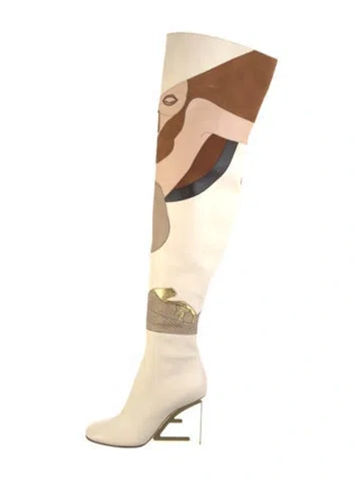 Pre-owned Fendi Leather Graphic Print Boots In Neutrals