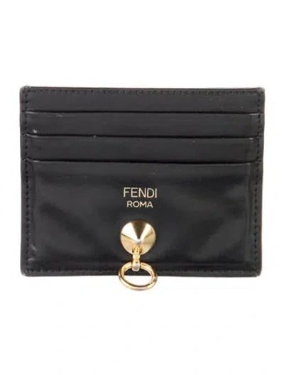 Pre-owned Fendi Leather Graphic Print Card Holder In Black