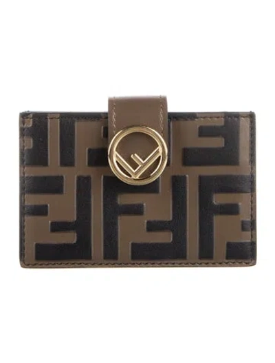 Pre-owned Fendi Leather Graphic Print Card Holder In Neutrals