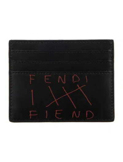 Pre-owned Fendi Leather Graphic Print Card Holder W/ Tags In Black