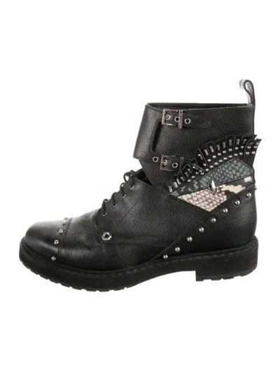 Pre-owned Fendi Leather Graphic Print Combat Boots In Black
