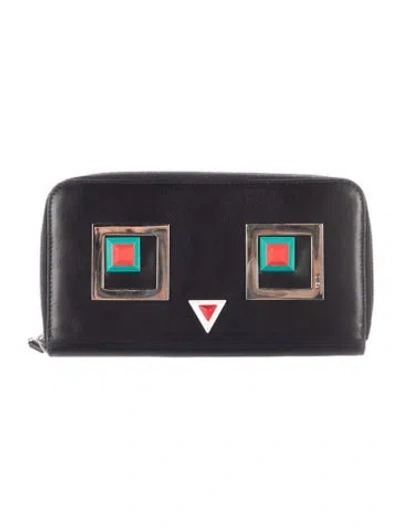 Pre-owned Fendi Leather Graphic Print Continental Wallet In Black