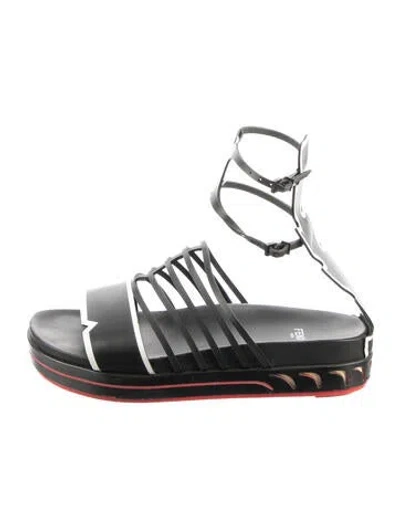 Pre-owned Fendi Leather Graphic Print Gladiator Sandals In Silver