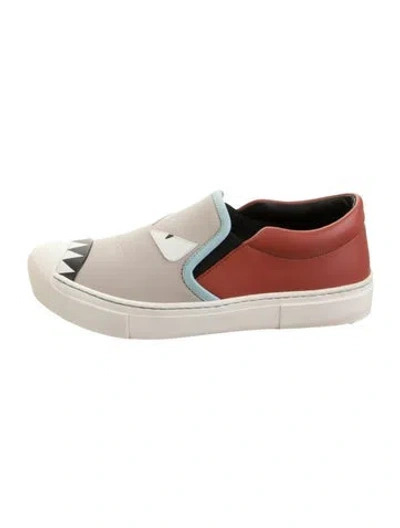 Pre-owned Fendi Leather Graphic Print Loafers In Red
