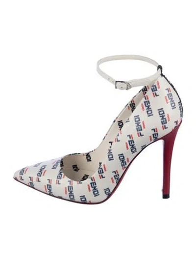 Pre-owned Fendi Leather Graphic Print Pumps In White