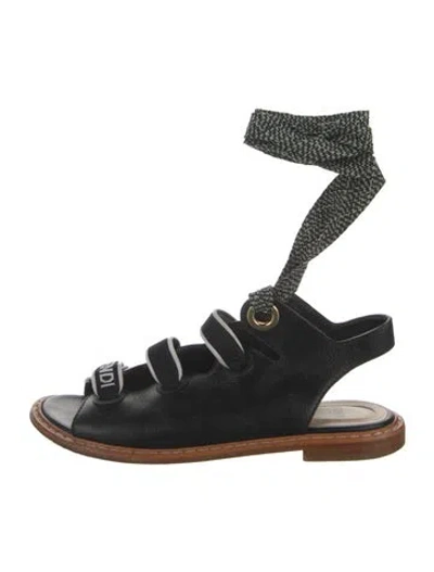 Pre-owned Fendi Leather Graphic Print Sandals In Black