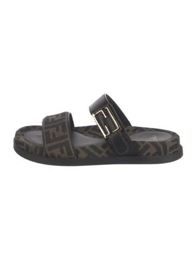Pre-owned Fendi Leather Graphic Print Sandals In Blue