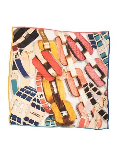 Pre-owned Fendi Leather Graphic Print Scarf In Neutrals