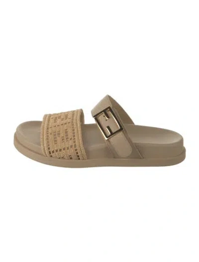 Pre-owned Fendi Leather Graphic Print Slides In Neutrals