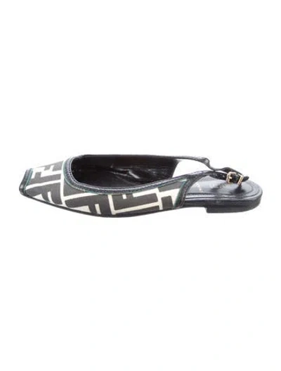 Pre-owned Fendi Leather Graphic Print Slingback Flats In Silver