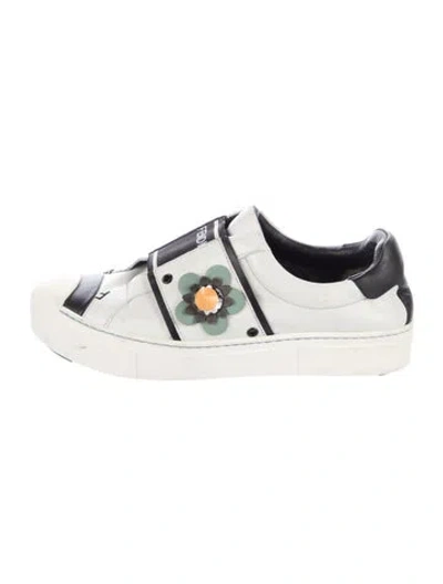 Pre-owned Fendi Leather Graphic Print Sneakers In White