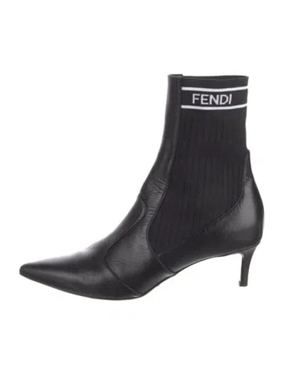 Pre-owned Fendi Leather Graphic Print Sock Boots In Black